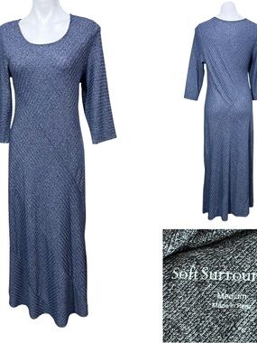 Soft Surroundings Maxi Dress Sz Med blue Heathered Scoop Neck half sleeve